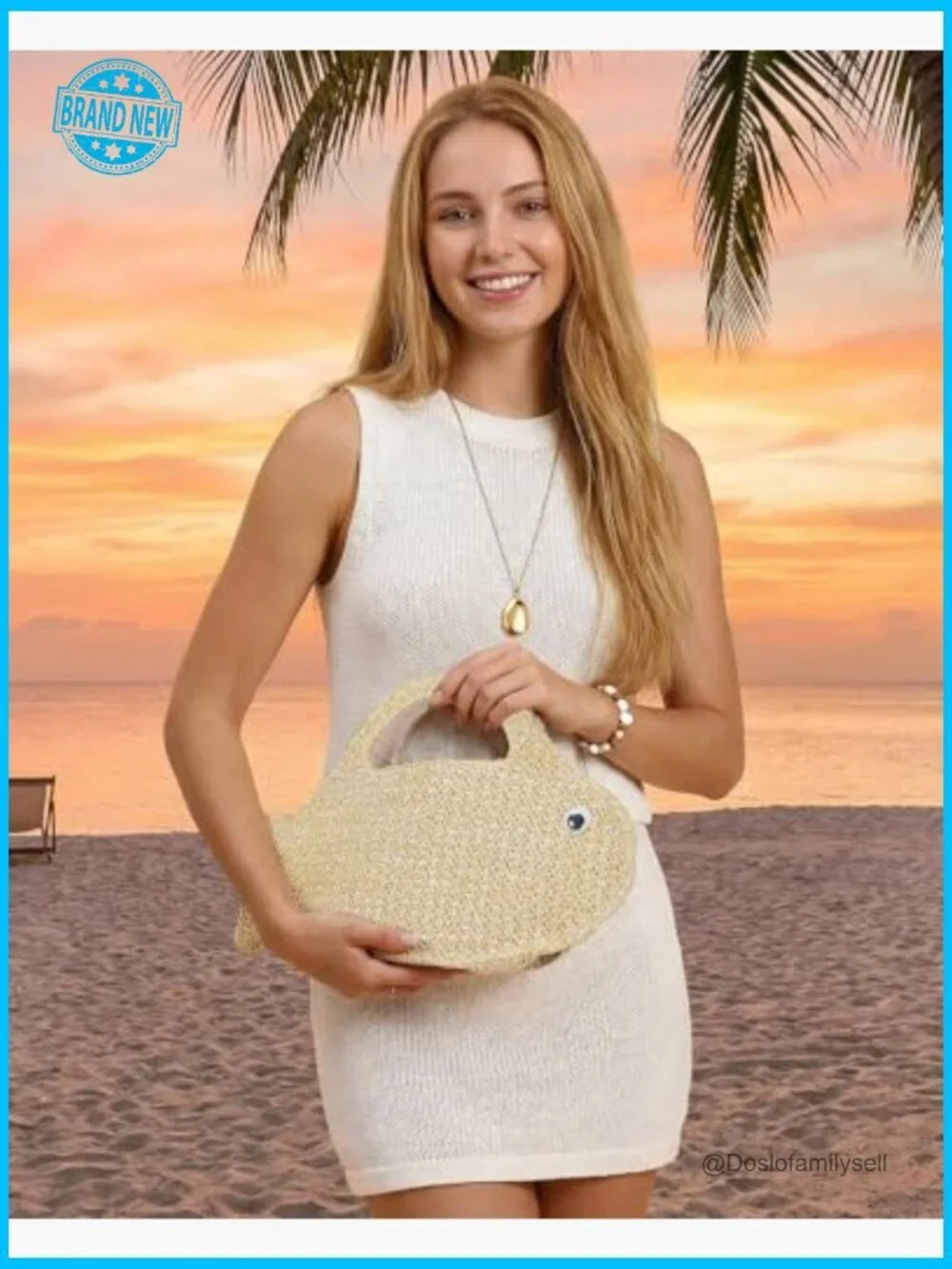 Fish Shaped Straw Woven Clutch Handbag Boho Beach Summer Tote Satchel